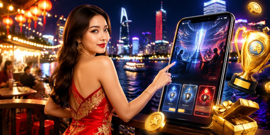 Người dùng Hồ Chí Minh thực hiện giao dịch tài chính trực tuyến tại chợ đêm