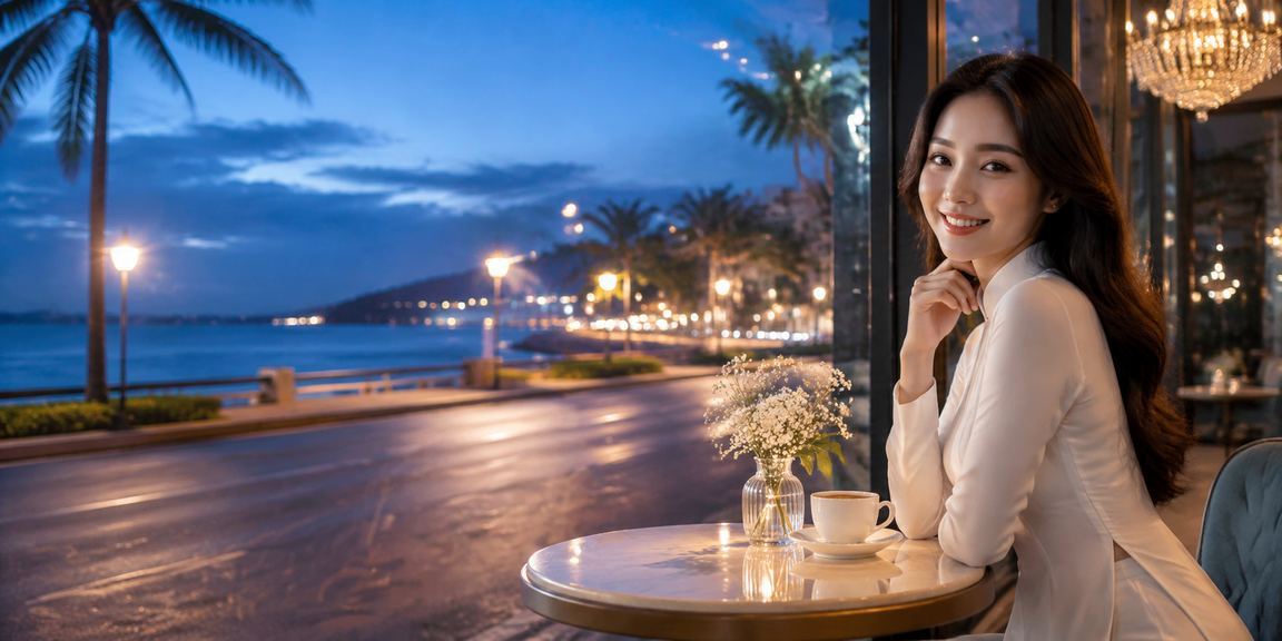 Người phụ nữ mặc áo dài chơi bài tại Mũi Né trong không khí resort sang trọng